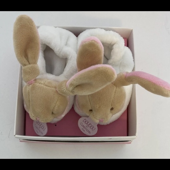 Doudou Et Compagnie Paris Bunny Baby Bootie Slippers Soft Fur Crib Shoes 3M - Picture 3 of 5